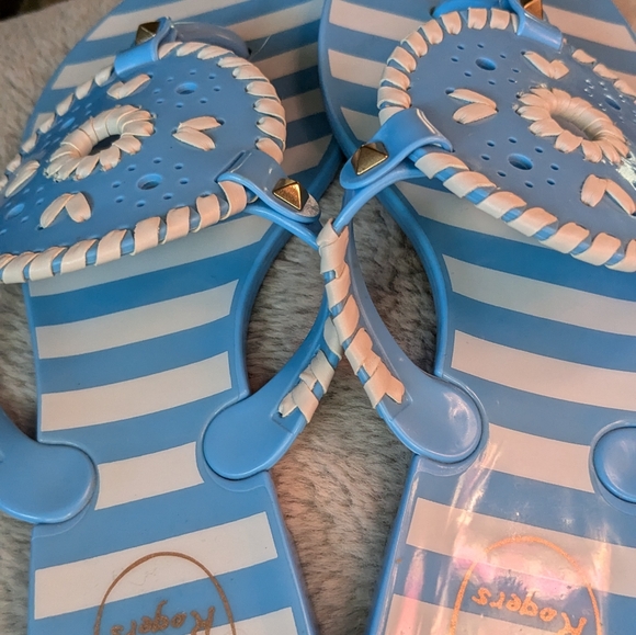 Jack Rogers Blue & White Summer Flip Flops Jelly Sandals Size 10 - Picture 2 of 10